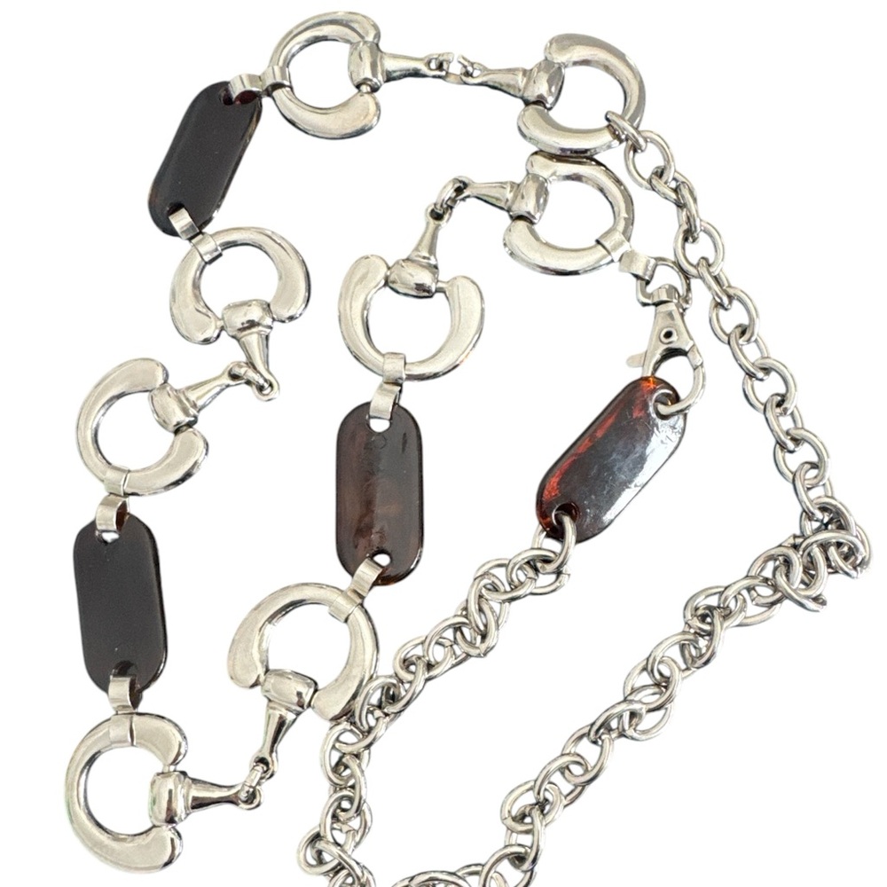 Vintage Lucite Belt Necklace Rhodium Plated tortious 110 cm Heavy